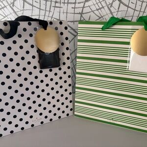 Set of Kate Spade Black Polka Dot and Green Striped Gift Bags